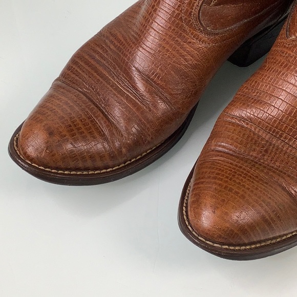 Vintage Laredo Metal Logo heel tag Cognac cowboy riding heels boots men SZ 8 EE - Picture 11 of 13